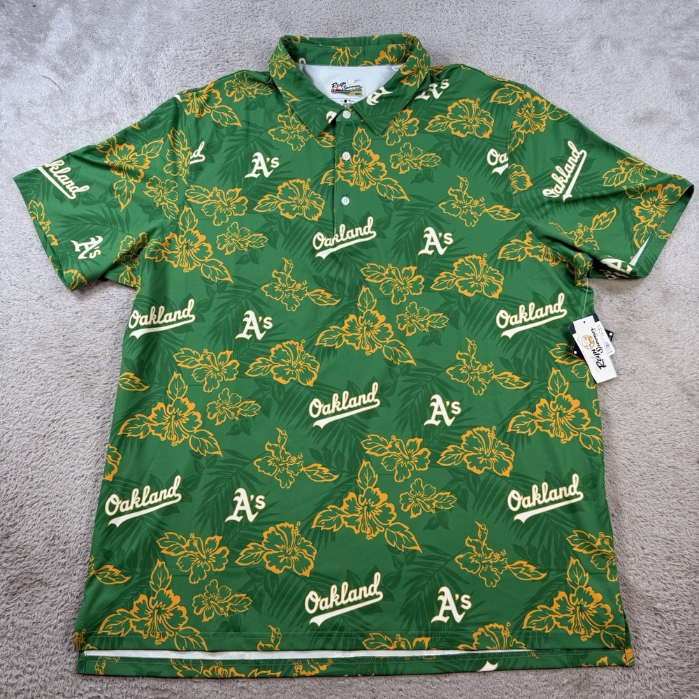 Oakland Athletic Reyn Spooner Polo Mens 2XL Green Floral Performance Stretch
